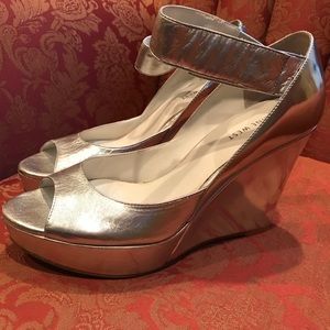 Silver metallic Nine West Platform Heels